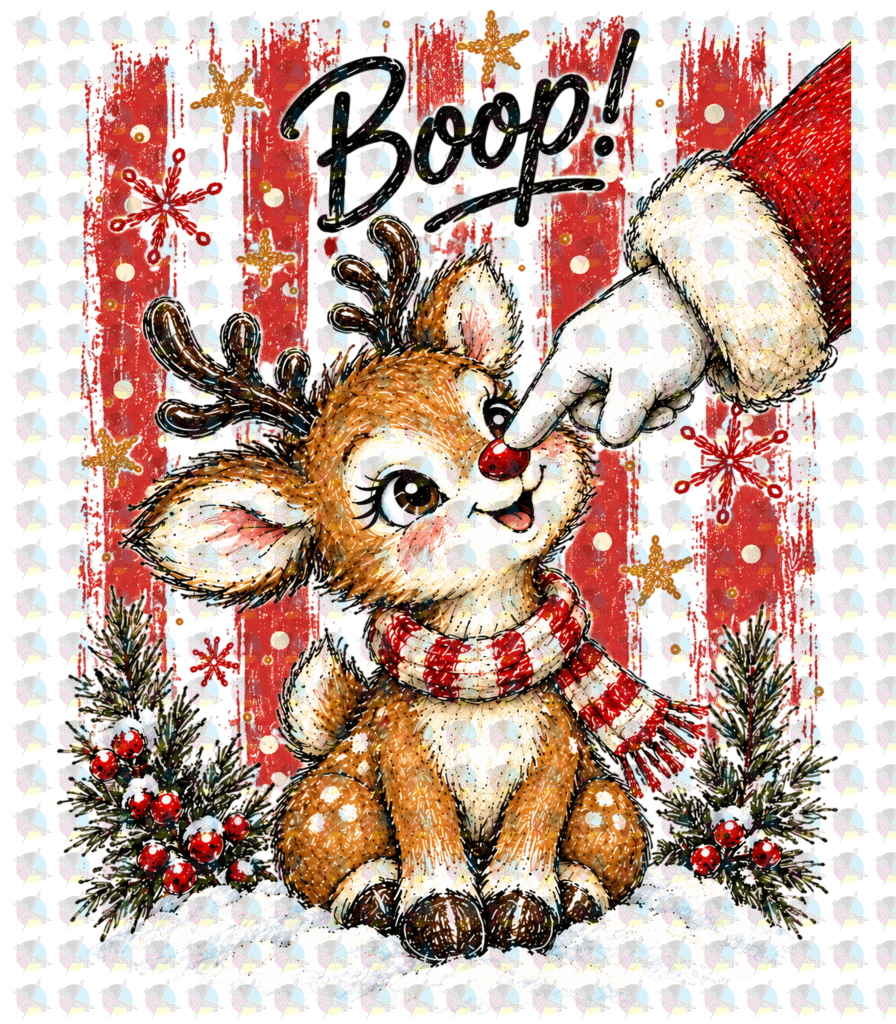 *RUDOLPH BOOP * GLITTER CLEAR FILM SCREENPRINT TRANSFER