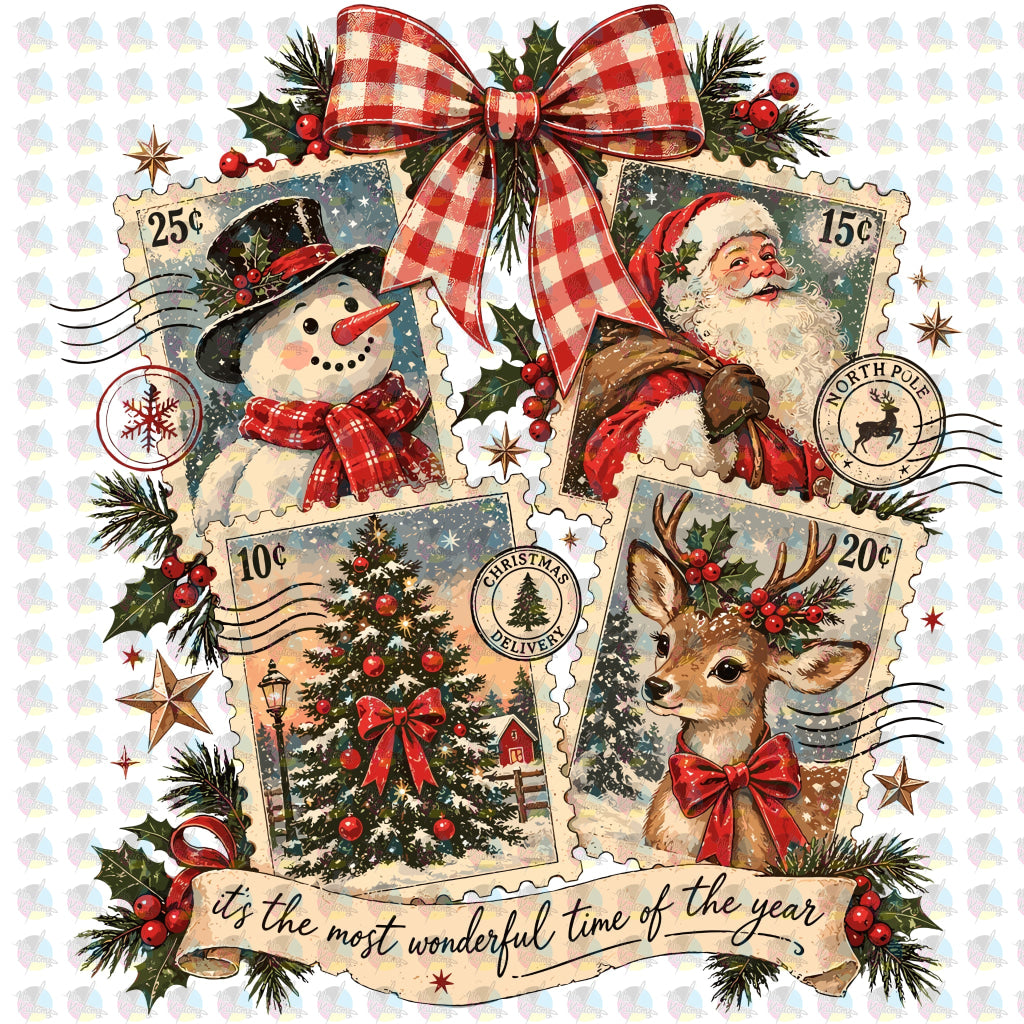 *VINTAGE CHISTMAS STAMPS * GLITTER CLEAR FILM SCREENPRINT TRANSFER