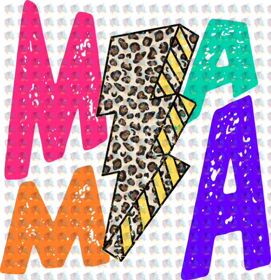 Pre-Order Mama Colorful Distressed Leopard Lightning Bolt Glitter Dream Transfer Screen Print