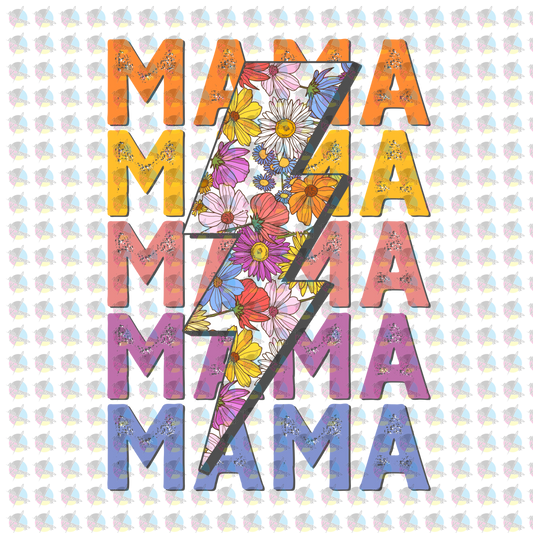 Pre-Order Mama Lightning Stack Bright Floral Glitter Dream Transfer Screen Print