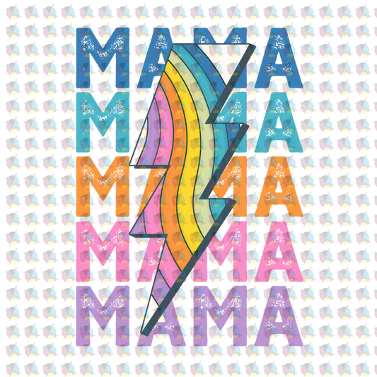 Pre-Order Mama Lightning Stack Rainbow Bright Glitter Dream Transfer Screen Print