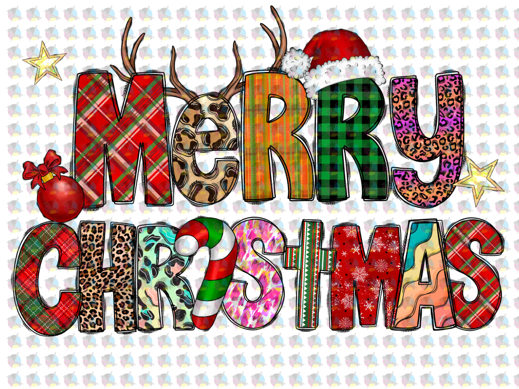 Pre-Order Merry Christmas Plaid Ornamental Glitter Dream Transfer