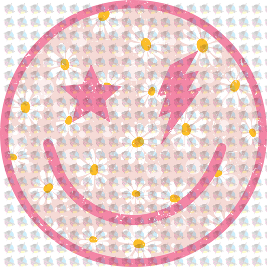 Pre-Order Pink Floral Smiley Bolt Star With Pocket Glitter Dream Transfer Screen Print