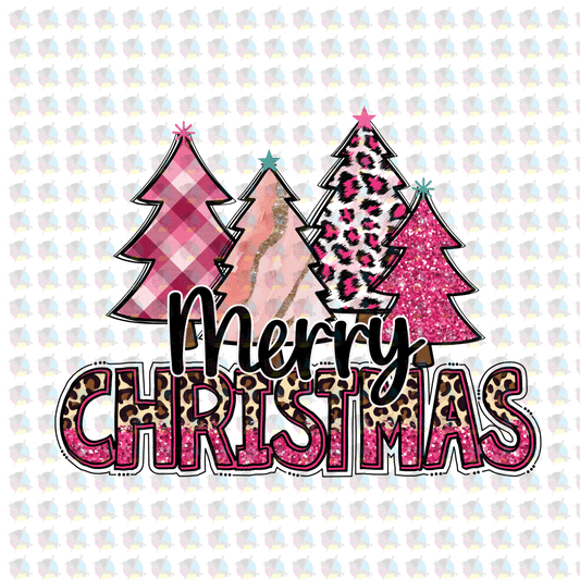 Pre-Order Pink Leopard Merry Christmas Trees Non-Glitter Dream Transfers