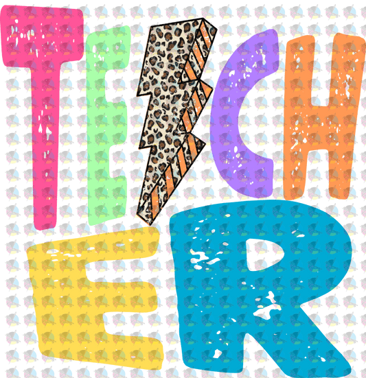 Pre-Order Teacher Colorful Distressed Leopard Lightning Bolt Glitter Dream Transfer Screen Print
