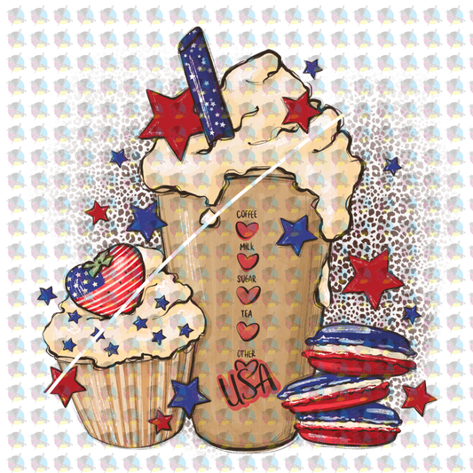 Rts Coffee Latte 4Th Of July Glitter Dream Transfer Screen Print