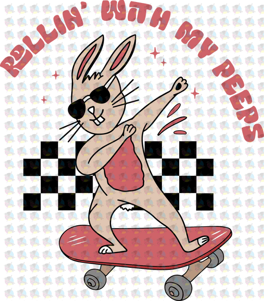 Rts Kids Rollin With My Peeps Skater Bunny Non-Glitter Transfer